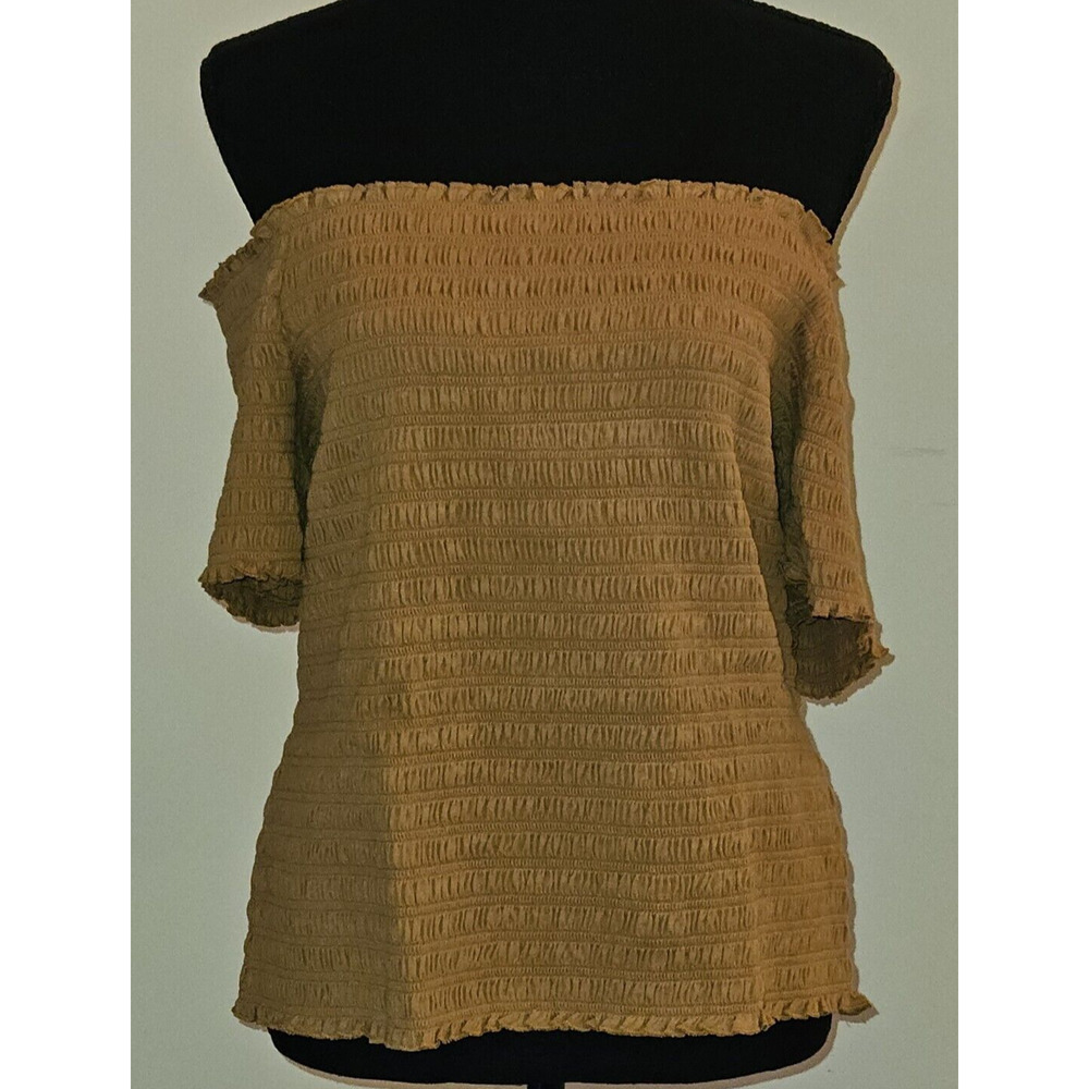 Gap Smocked Off-Shoulder Top Short Sleeves Woman's Brown Size Large Tall NWT.
